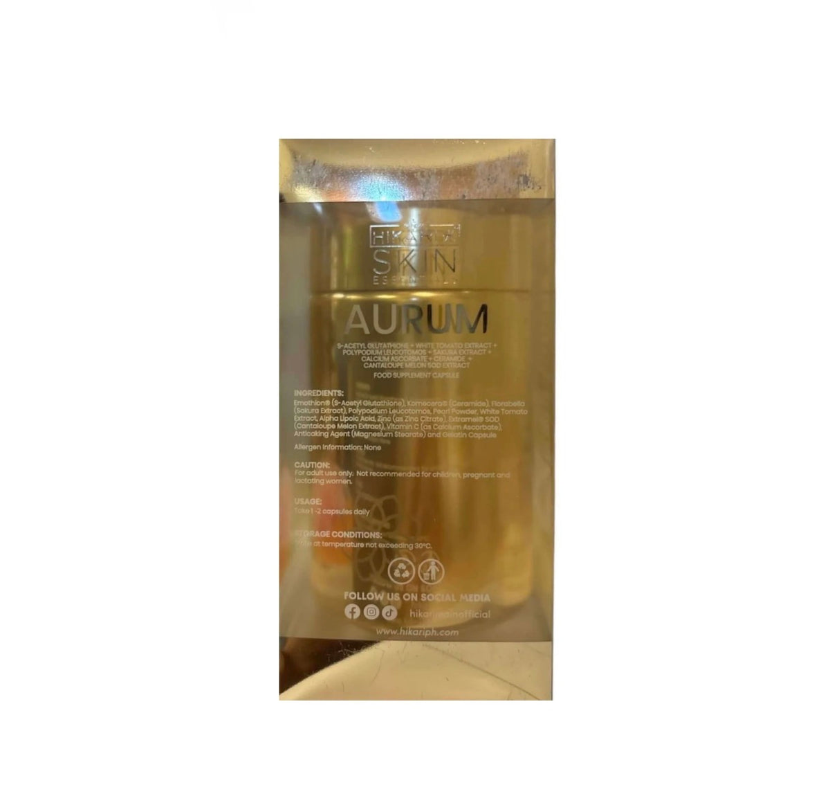 Hikari skin essentials AURUM S-Acetyl Glutathione Antioxidant complex with Sakura. White tomato & ceramide- Skin Support Supplement -60 Caps
