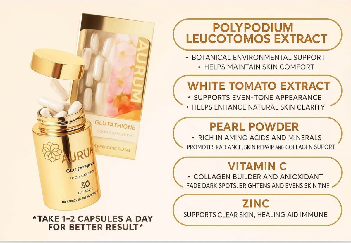 Hikari skin essentials AURUM S-Acetyl Glutathione Antioxidant complex with Sakura. White tomato & ceramide- Skin Support Supplement -60 Caps