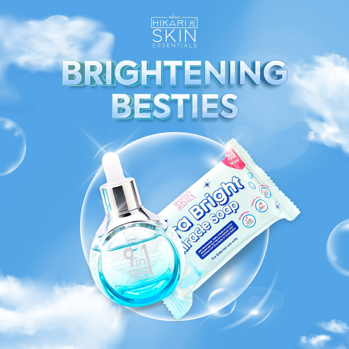 HIKARI SKIN ESSENTIALS - 9in1 Miracle Serum & UltraBright Miracle soap 75g - Bundle