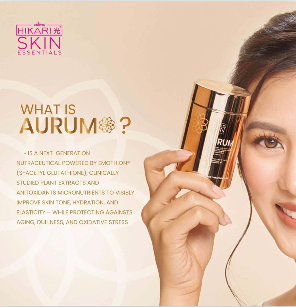 Hikari skin essentials AURUM S-Acetyl Glutathione Antioxidant complex with Sakura. White tomato & ceramide- Skin Support Supplement -60 Caps