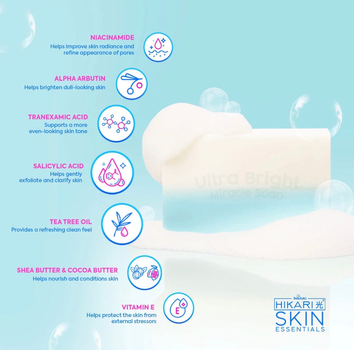 HIKARI SKIN ESSENTIALS Ultra Bright Miracle Soap 5 X75G
