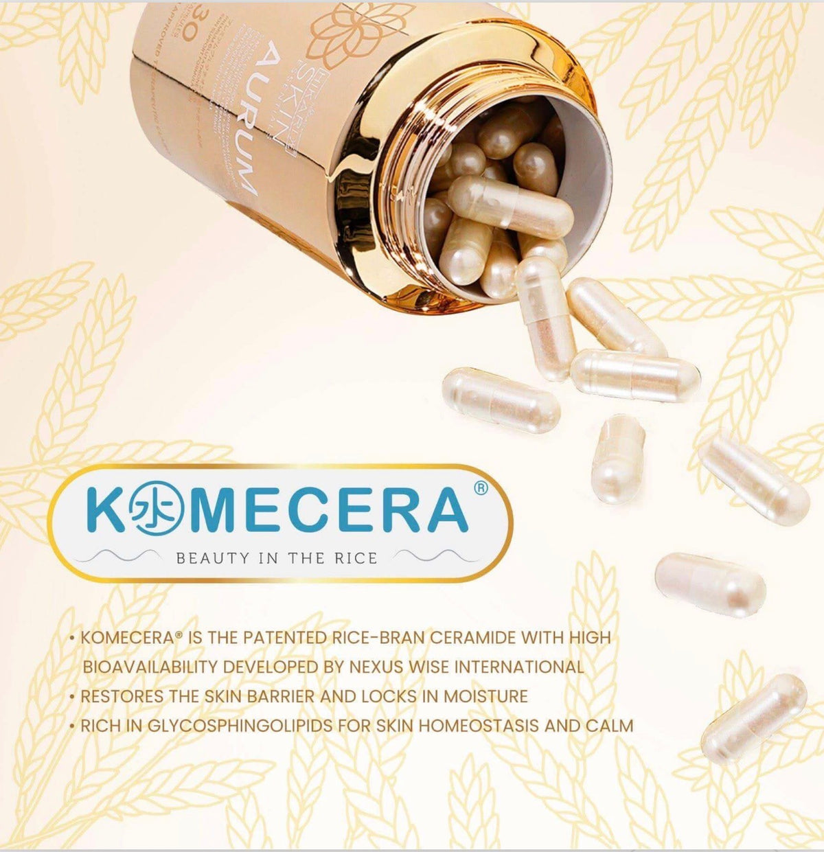 Hikari skin essentials AURUM S-Acetyl Glutathione Antioxidant complex with Sakura. White tomato & ceramide- Skin Support Supplement -60 Caps