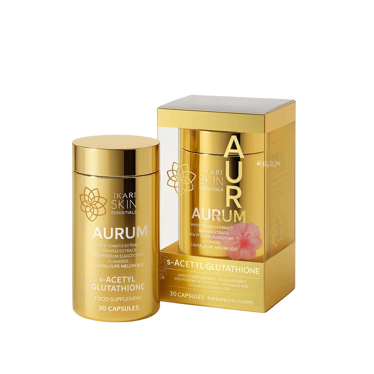 Hikari skin essentials AURUM S-Acetyl Glutathione Antioxidant complex with Sakura. White tomato & ceramide- Skin Support Supplement -60 Caps