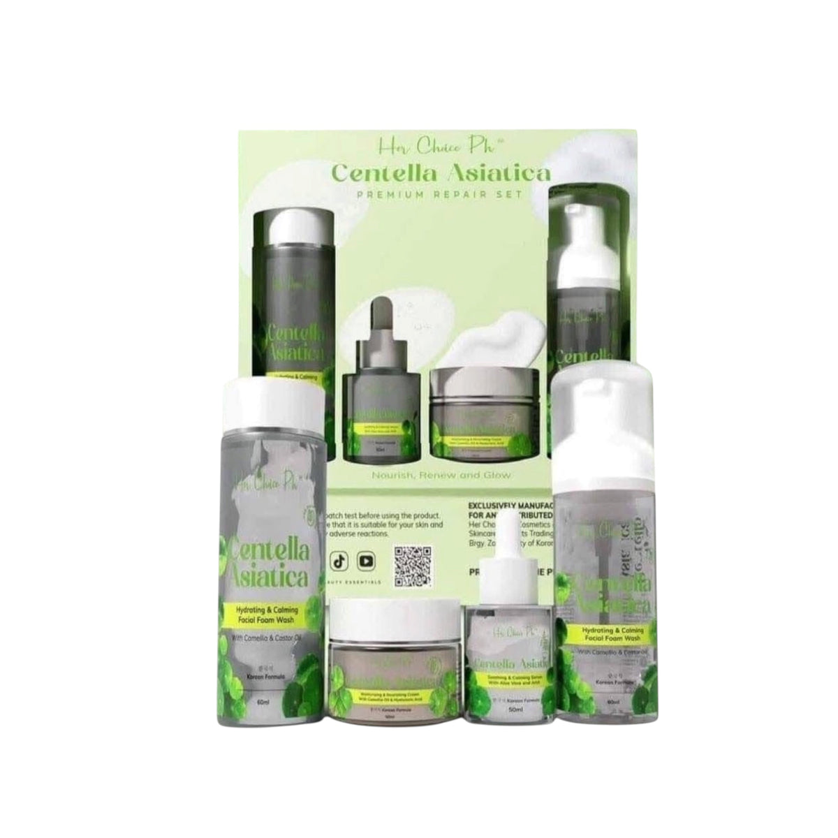 Her Choice PH Centella Asiatica Premium Repair Skincare Set - Facial Foam Wash. Hydrating Toner. Soothing Serum & Moisturizing with Camellia oil. Aloe Vera. Niacinamide & Hyaluronic Acid- korean Formula