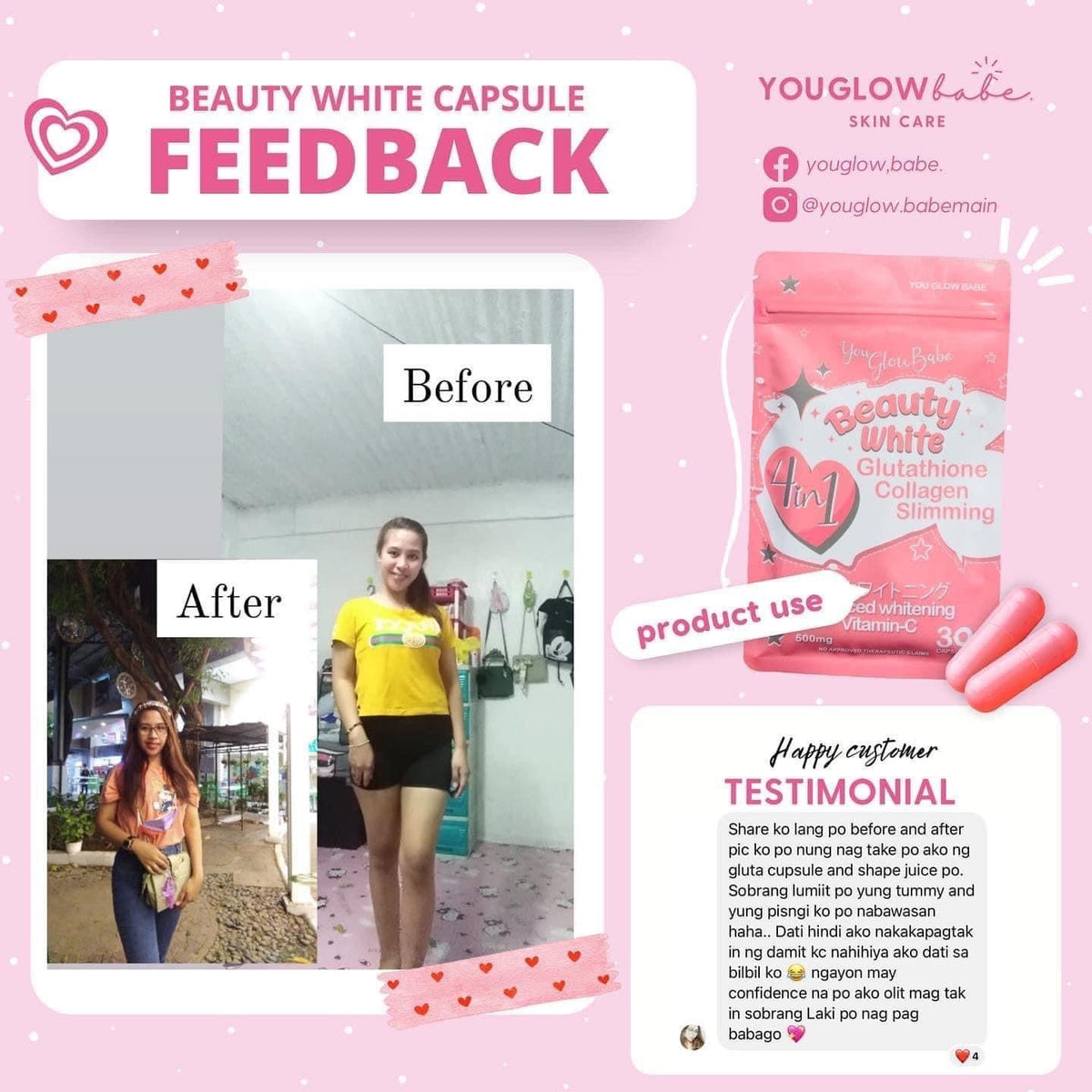 You glow babe Beauty White - Glutathione Collagen Slimming 30Caps